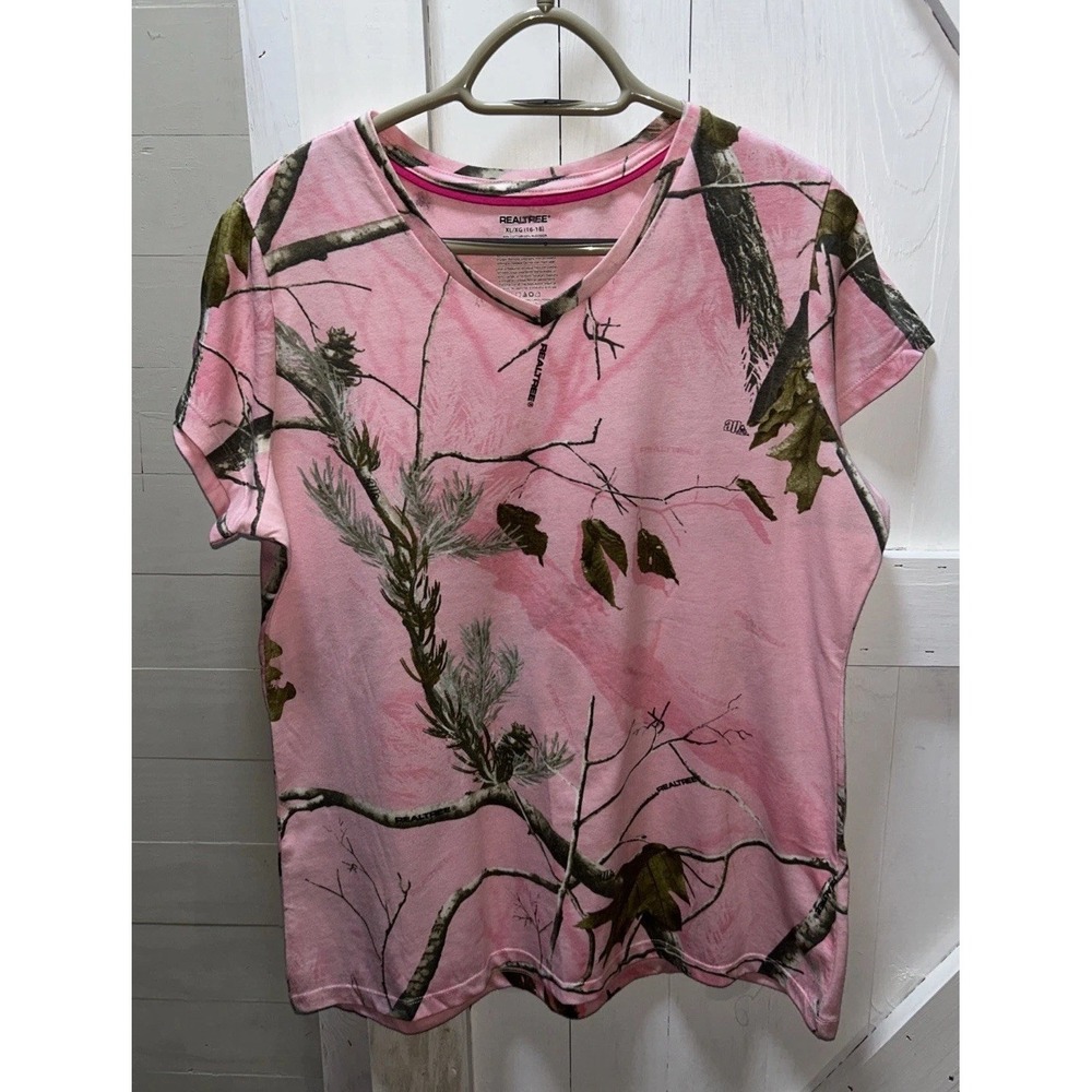 Realtree Women's XL (16-18) Pink Camo T-Shirt Short Sleeve